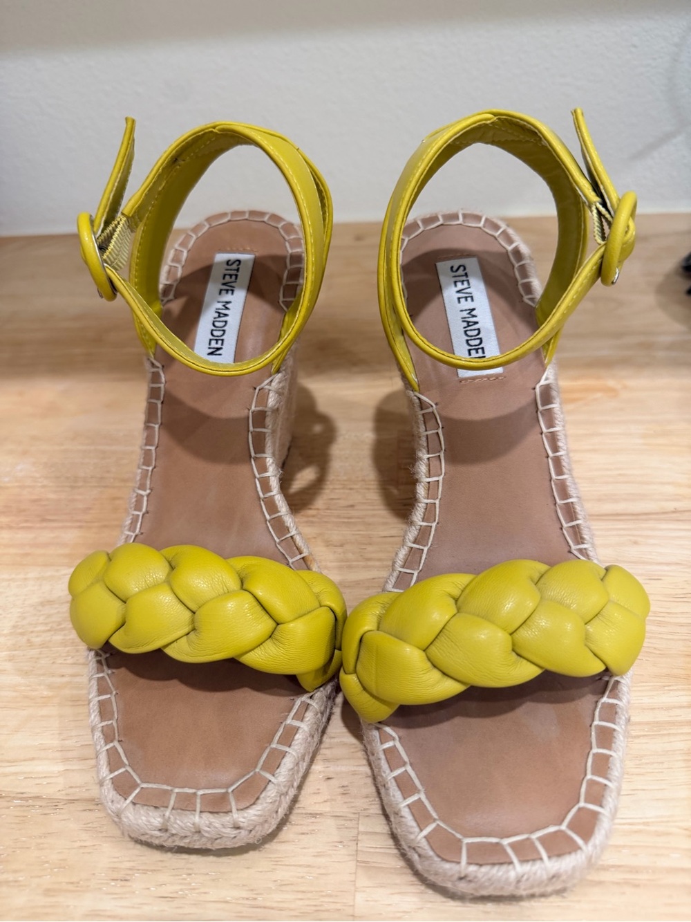 Steve Madden Yellow Braided Espadrille Ankle-Strap Sandals